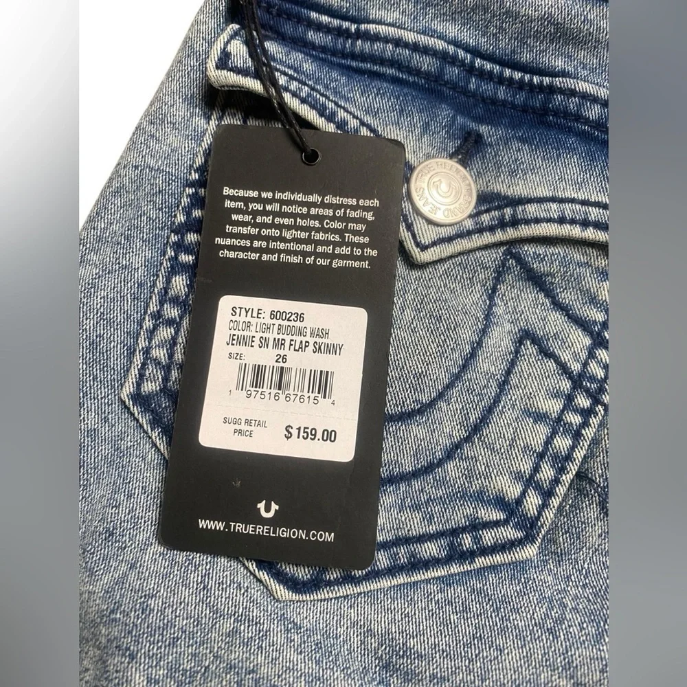 True Religion Jennie Curvy MidRise Super Skinny Jeans size 26 NWT